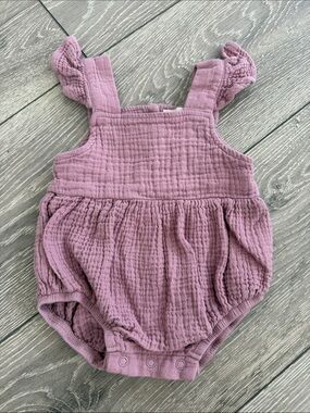 Mauve Gauze Baby Romper with Ruffle Straps